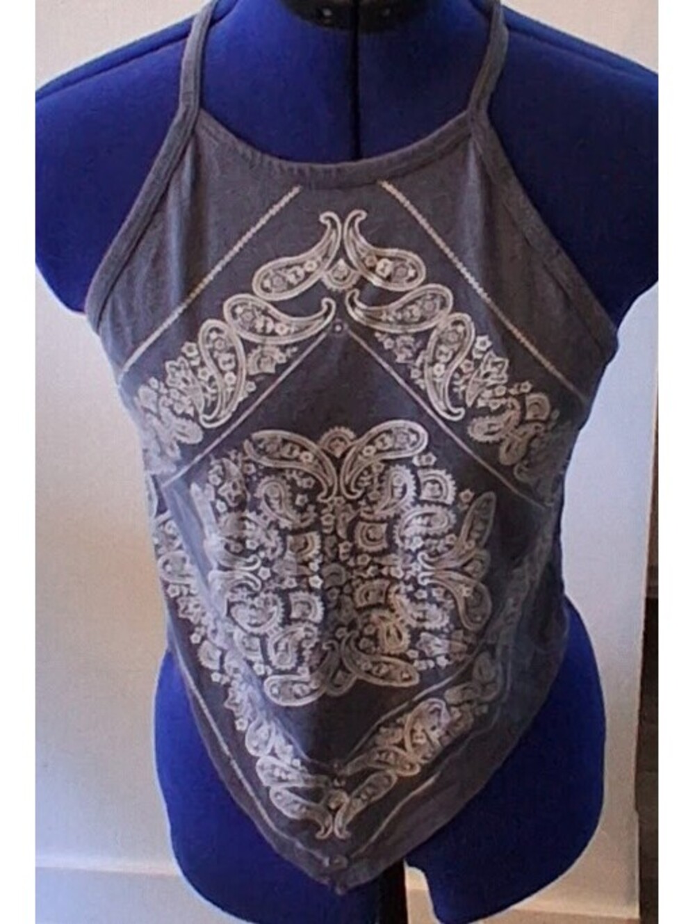Rock & Roll Denim Women's Gray Bandana Print Halter Crop Top Size S